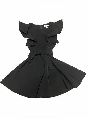 GB Girls Black Dress with Ruffle Cap Sleeve and Tie-Belt at Waist Size 5